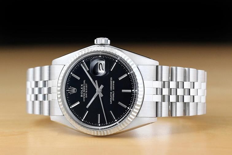 ROLEX MENS DATEJUST BLACK DIAL 18K WHITE GOLD BEZEL STAINLESS STEEL WATCH - 3