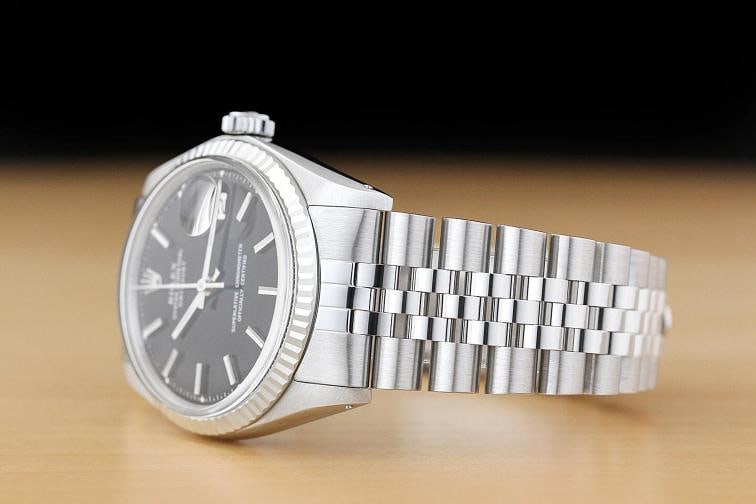 ROLEX MENS DATEJUST BLACK DIAL 18K WHITE GOLD BEZEL STAINLESS STEEL WATCH - 4