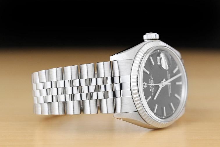 ROLEX MENS DATEJUST BLACK DIAL 18K WHITE GOLD BEZEL STAINLESS STEEL WATCH - 6