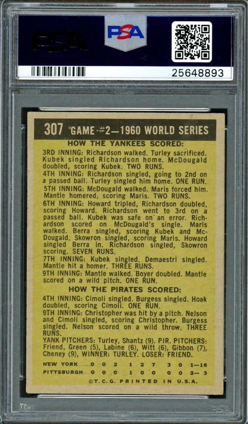 Mickey Mantle Signed 1961 Topps Card 307 New York Yankees Sig 10 PSA/DNA - 2
