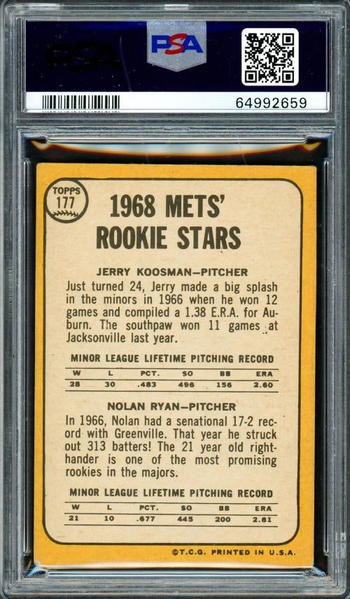 Nolan Ryan Signed 1968 Topps RC 177 New York Mets PSA 4 Sig 10 PSA/DNA - 2