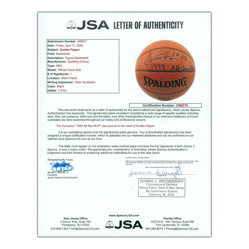 Scottie Pippen "1994 All-Star MVP" Signed Official NBA Game Basketball JSA COA - 5