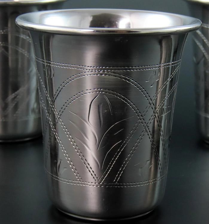 6 Russian Sphere of Influence .875 Silver Vodka Cups No Monos 2 1/4" Tall - 3
