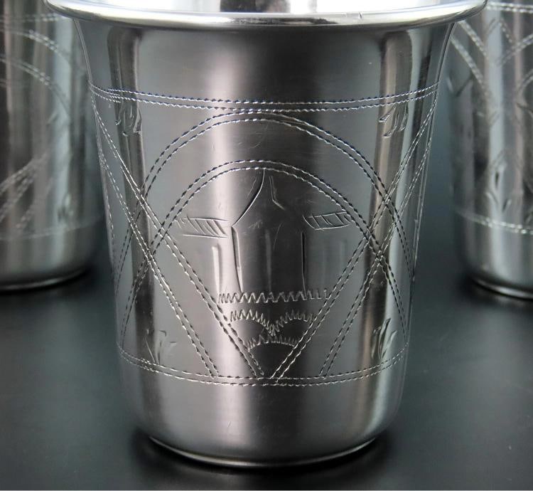 6 Russian Sphere of Influence .875 Silver Vodka Cups No Monos 2 1/4" Tall - 4