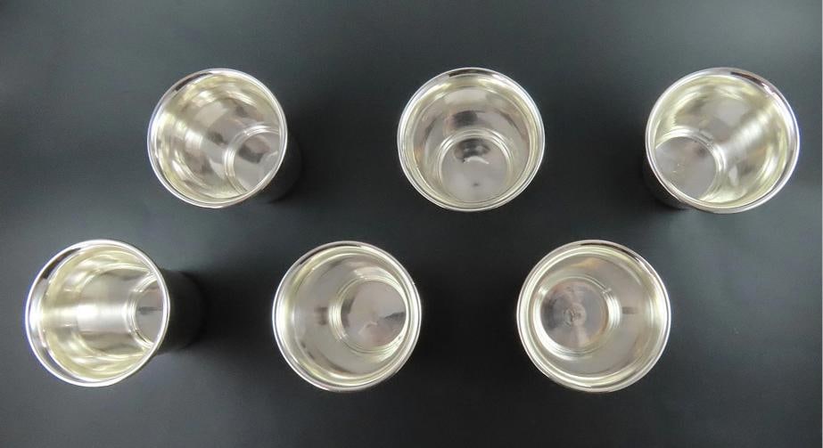 6 Russian Sphere of Influence .875 Silver Vodka Cups No Monos 2 1/4" Tall - 6