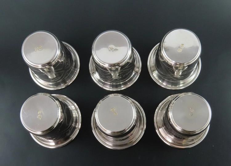 6 Russian Sphere of Influence .875 Silver Vodka Cups No Monos 2 1/4" Tall - 7