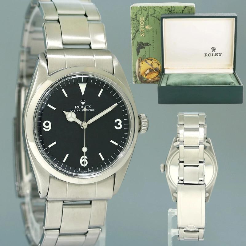 Rolex Oyster Perpetual Explorer 5504 Black Matte Steel 36mm Watch: Condition: Pre-owned - Excellent,Reference Number: 5504,Model: Rolex Oyster Perpetual,Dial Color: Black,Band Material: Steel,Case Size: 36 mm,Case Finish: Matte,Brand: Rolex,Department: Men,Type: Wris