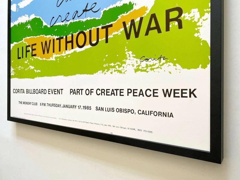 CORITA KENT RARE 1985 "LIFE WITHOUT WAR" LITHO PRINT FRAMED LARGE POP ART POSTER - 12