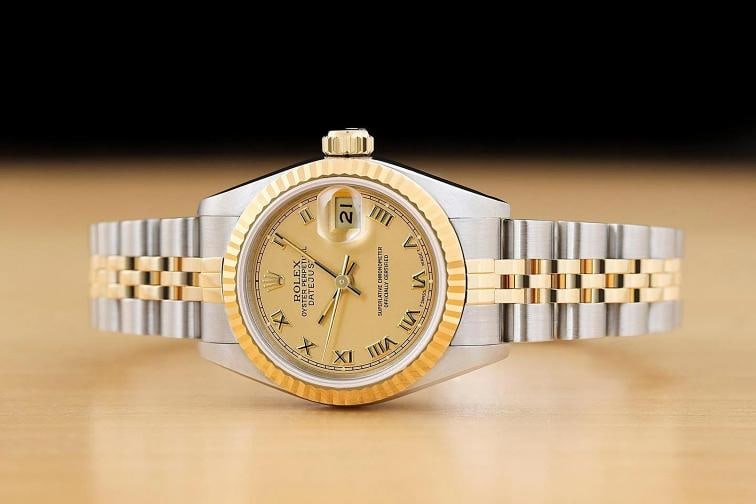 ROLEX LADIES DATEJUST 69173 CHAMPAGNE ROMAN DIAL 18K YELLOW GOLD STEEL WATCH - 3