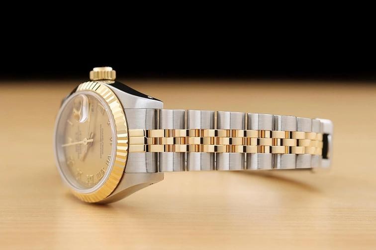 ROLEX LADIES DATEJUST 69173 CHAMPAGNE ROMAN DIAL 18K YELLOW GOLD STEEL WATCH - 4