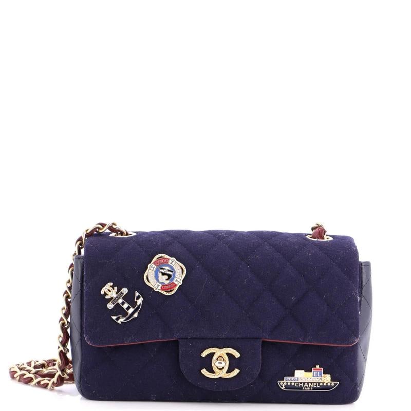 Chanel Paris-Hamburg Charms Classic Single Flap Bag Quilted Wool and Lambskin: Condition: Pre-owned - Good,Brand: Chanel,Exterior Material: Leather, Wool,Style: Cross Body Bags,Exterior Color: Blue,Department: Women,Size: Mini