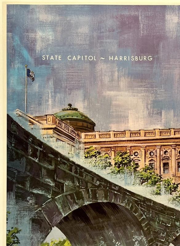 Original Vintage Poster VISIT PENNSYLVANIA HARRISBURG Travel Tourism America OL - 2