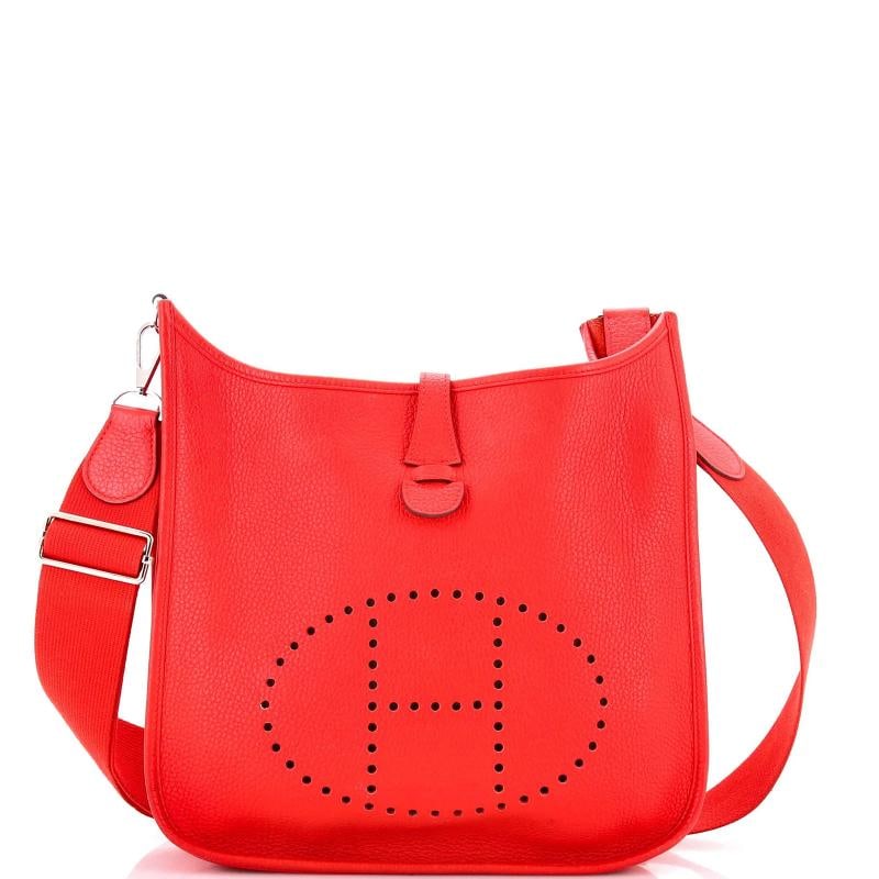 Hermes Evelyne Bag Gen III Clemence PM: Condition: Pre-owned - Good,Brand: Hermes,Exterior Material: Leather,Style: Cross Body Bags,Exterior Color: Red,Department: Women,Size: Pm,Accessories: With Strap Condition: Good. Exterior: scuffs, cr