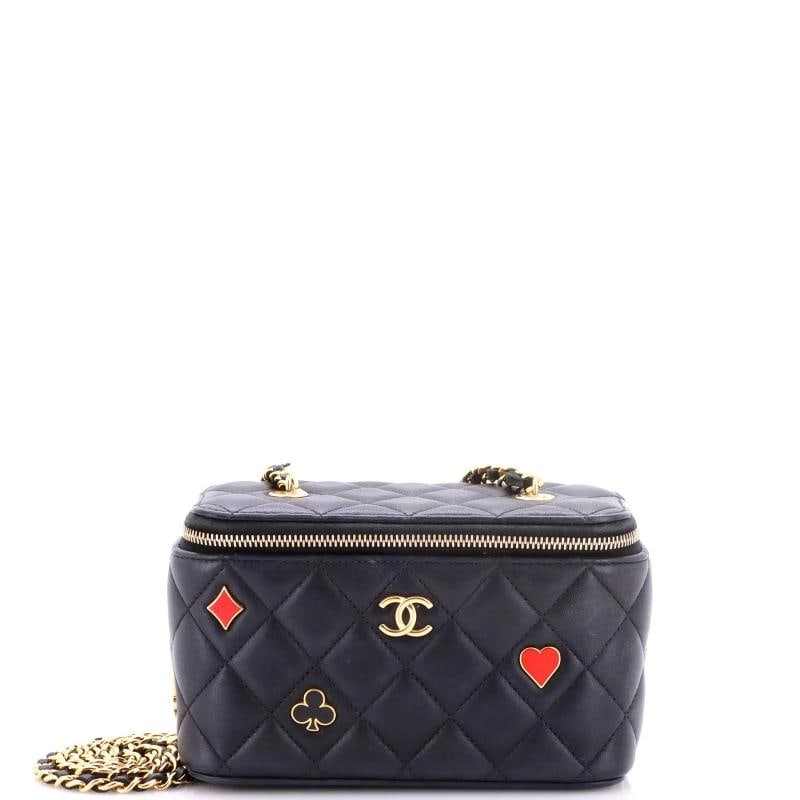 Chanel Coco Casino Vanity Case with Chain Quilted Lambskin Small: Condition: Pre-owned - Good,Brand: Chanel,Exterior Material: Leather,Style: Cosmetic Cases,Exterior Color: Black,Department: Women,Size: Small