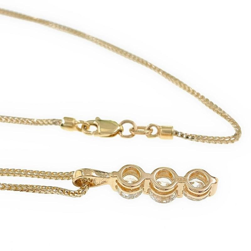 Round Diamond 3 Stone Past Present Future Necklace 1.40 tcw 14 kt Yellow Gold - 10