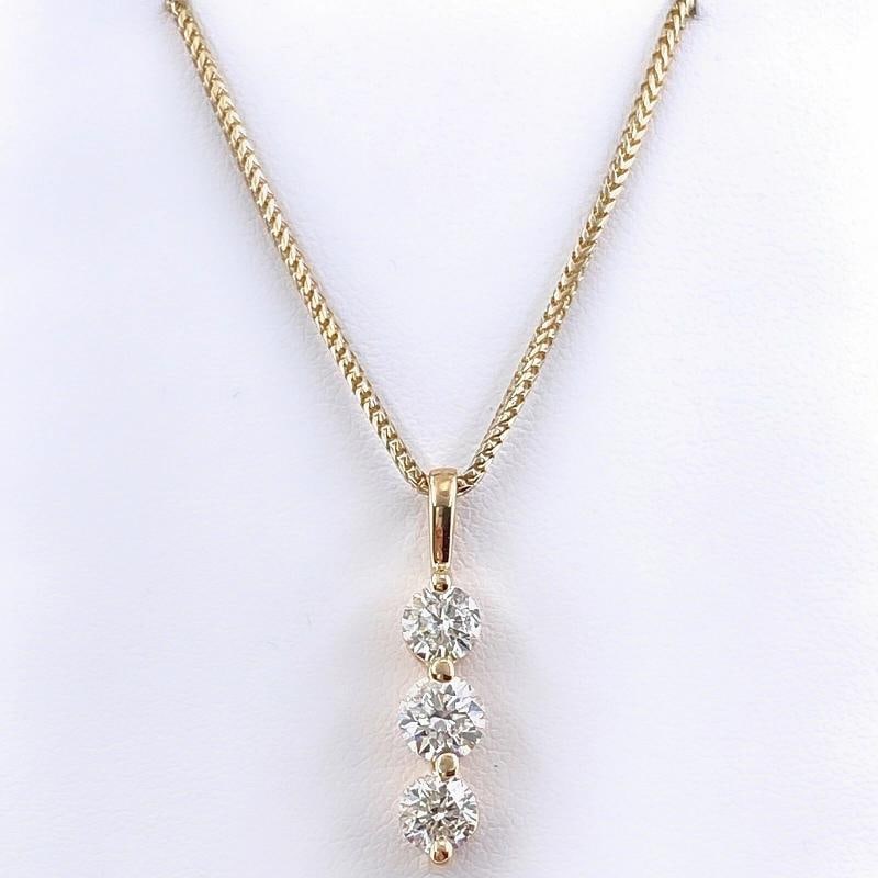 Round Diamond 3 Stone Past Present Future Necklace 1.40 tcw 14 kt Yellow Gold - 11
