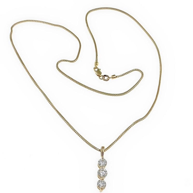Round Diamond 3 Stone Past Present Future Necklace 1.40 tcw 14 kt Yellow Gold - 3