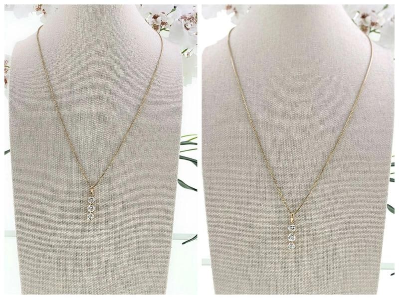 Round Diamond 3 Stone Past Present Future Necklace 1.40 tcw 14 kt Yellow Gold - 5