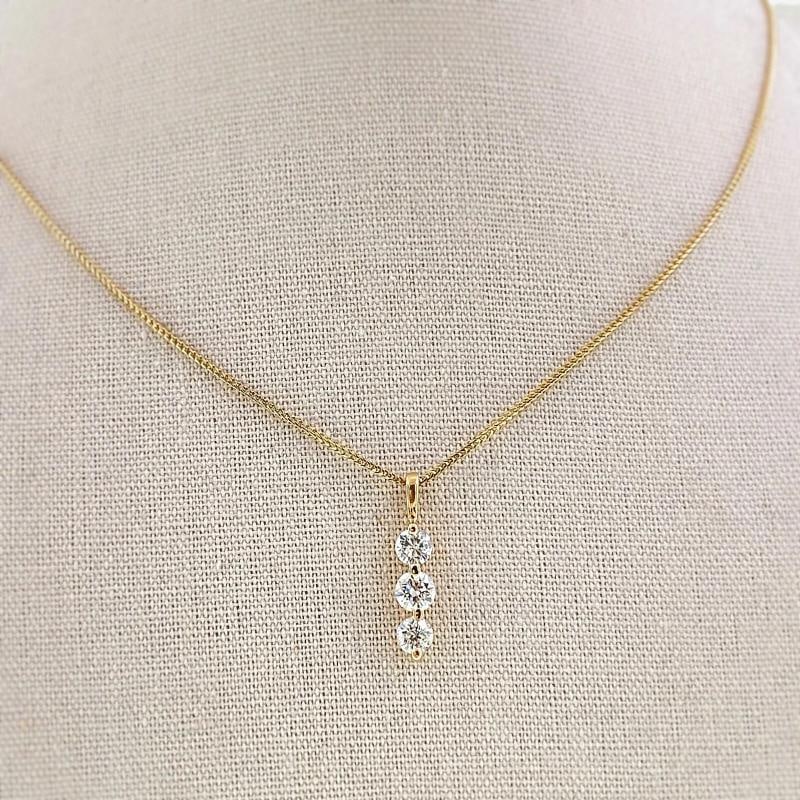 Round Diamond 3 Stone Past Present Future Necklace 1.40 tcw 14 kt Yellow Gold - 6