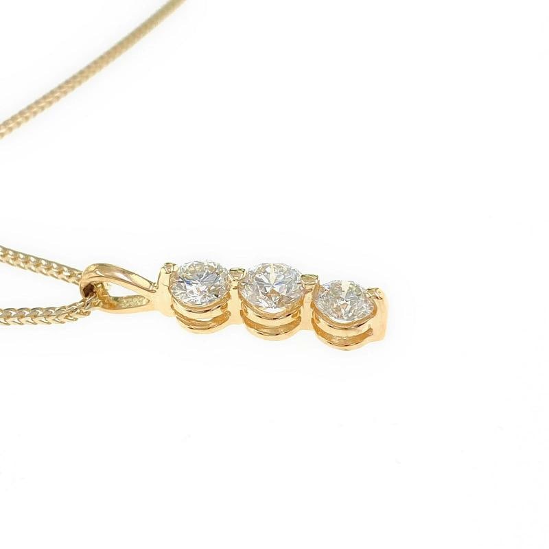 Round Diamond 3 Stone Past Present Future Necklace 1.40 tcw 14 kt Yellow Gold - 9