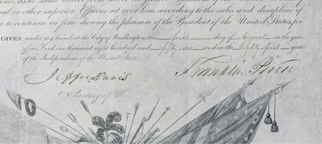 Franklin Pierce & Jefferson Davis Signed 15x18 1856 Military Appointment BAS LOA - 2
