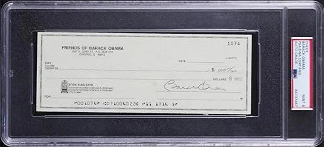 Barack Obama Authentic Signed 3x8 Check Auto Graded Mint 9! PSA/DNA Slabbed - 3