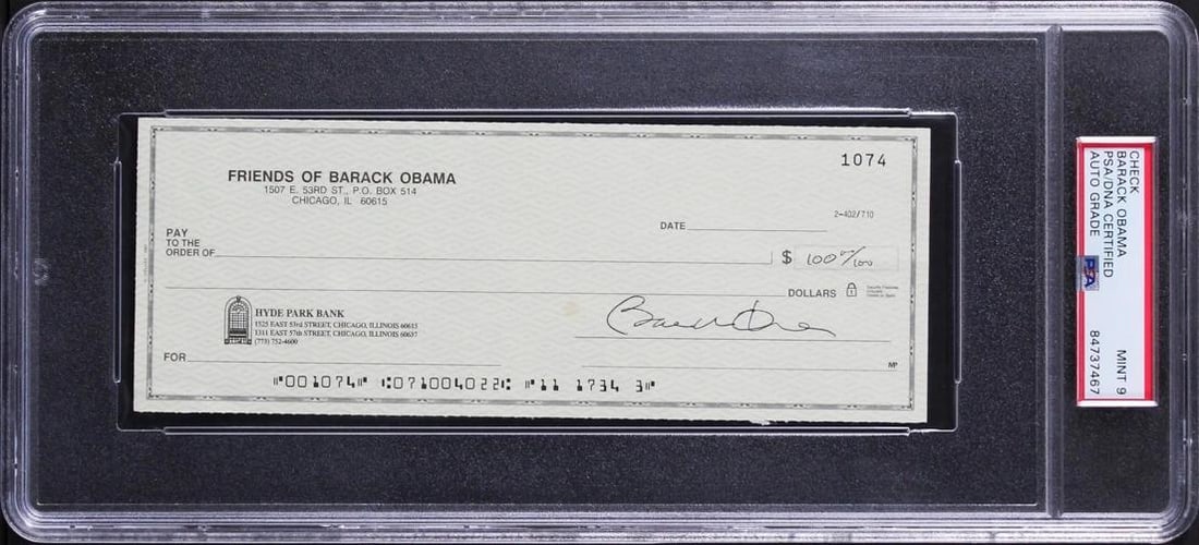 Barack Obama Authentic Signed 3x8 Check Auto Graded Mint 9! PSA/DNA Slabbed - 4