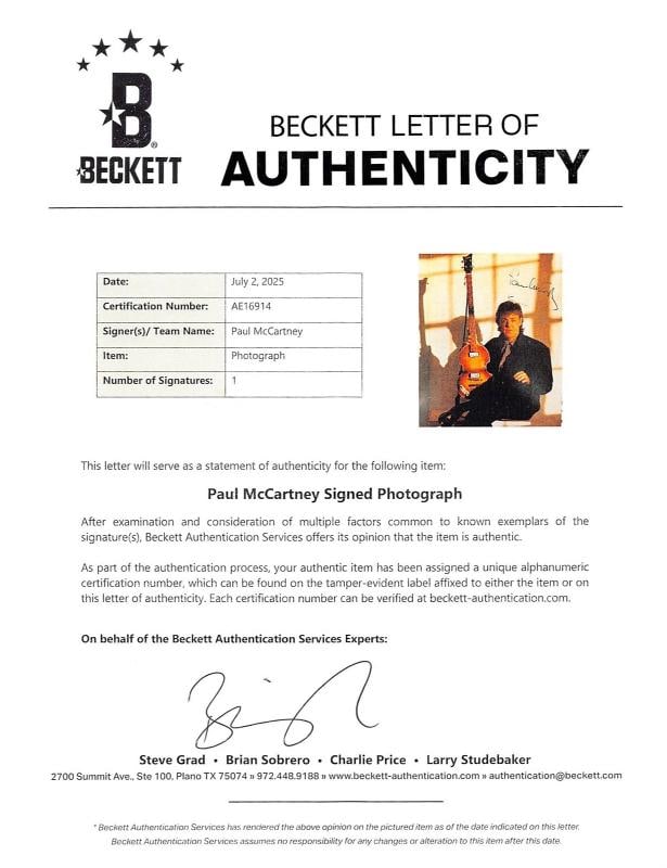 Paul McCartney The Beatles Authentic Signed 10x12 Photo BAS #AE16914 - 2