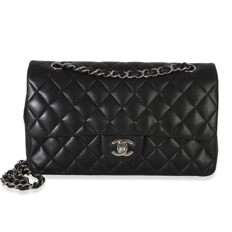 Chanel Black Quilted Lambskin Medium Classic Double Flap Bag: Condition: Pre-owned - Good,Country of Origin: France,Dimensions: 9 x 6 x 2.5,Handbag Accessories: Dustbag;Authenticity Card,Bag Width: 9 in,Bag Depth: 2.5 in,Bag Height: 6 in,Department: