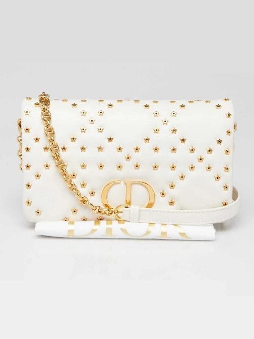 Christian Dior Latte Macrocannage Star Quilted Calfskin Leather Mini Caro Bag - 12