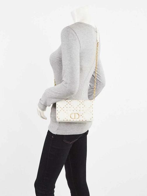 Christian Dior Latte Macrocannage Star Quilted Calfskin Leather Mini Caro Bag - 2