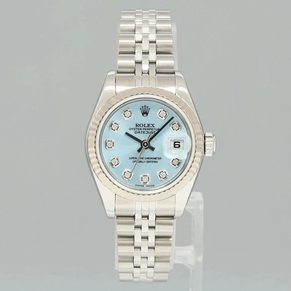 PAPERS Mint Ladies Rolex 79174 DateJust 26mm Glacier Blue Diamond Fluted Bezel - 2