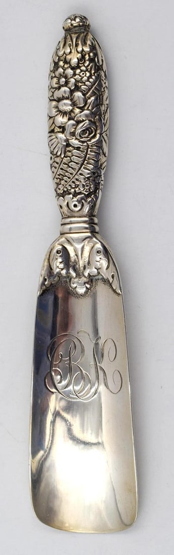 Tiffany Sterling Silver Shoe Horn w/Shoe Button Hook - Floral Repousse - 3
