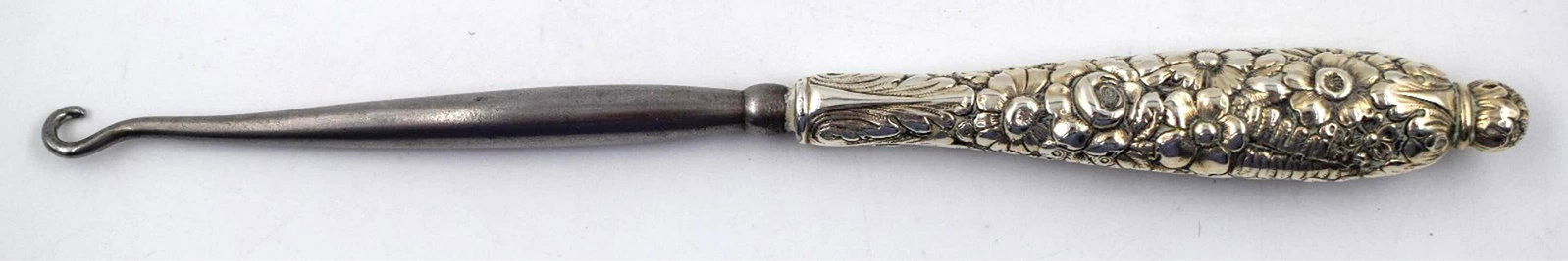 Tiffany Sterling Silver Shoe Horn w/Shoe Button Hook - Floral Repousse - 4