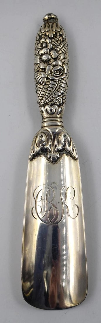 Tiffany Sterling Silver Shoe Horn w/Shoe Button Hook - Floral Repousse - 5