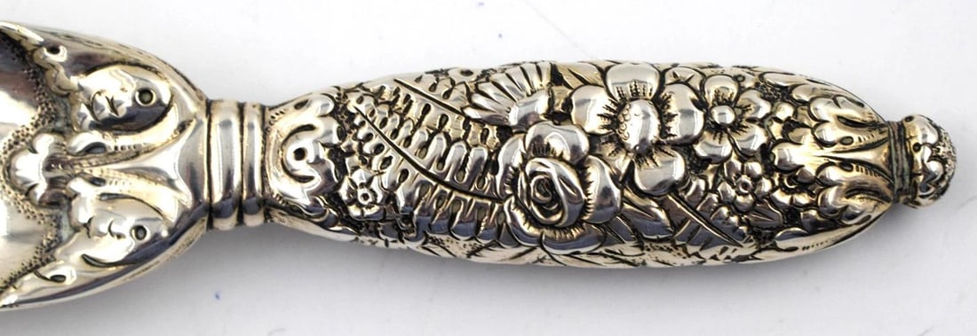 Tiffany Sterling Silver Shoe Horn w/Shoe Button Hook - Floral Repousse - 7
