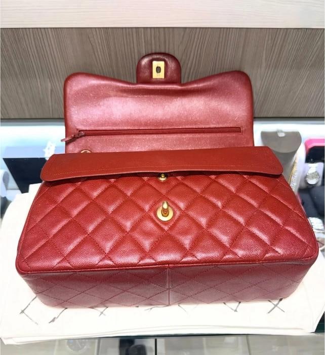 Chanel Classic Jumbo Double Flap in Iridescent Burgundy Quilted Caviar w/GHW 18C - 10