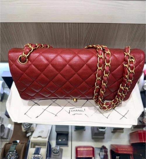 Chanel Classic Jumbo Double Flap in Iridescent Burgundy Quilted Caviar w/GHW 18C - 4