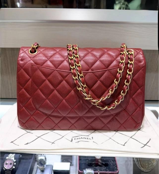 Chanel Classic Jumbo Double Flap in Iridescent Burgundy Quilted Caviar w/GHW 18C - 5