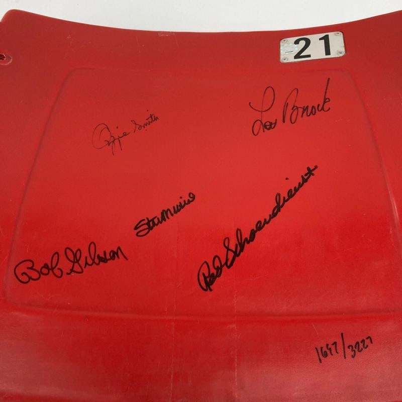 Stan Musial Bob Gibson Lou Brock Ozzie Signed St. Louis Cardinals Seatback JSA - 3