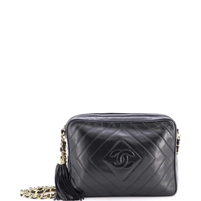 Chanel Vintage Diamond CC Camera Bag Chevron Lambskin Medium: Condition: Pre-owned - Good,Brand: Chanel,Exterior Material: Leather,Style: Cross Body Bags,Exterior Color: Black,Department: Women,Size: Medium