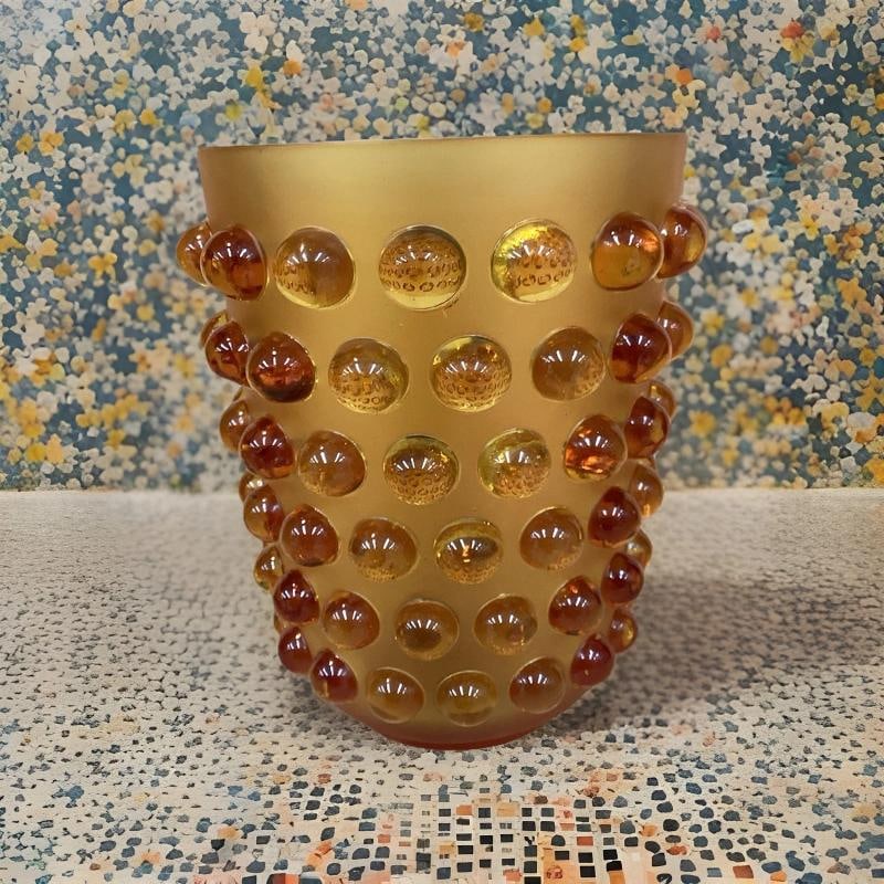 Xl Lalique Style Amber Crystal Vase H8Ã¢â‚¬Â Heavy Art Glass Ma - 15