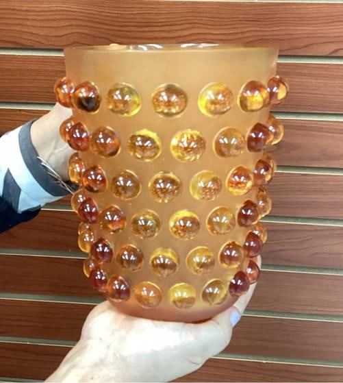 Xl Lalique Style Amber Crystal Vase H8Ã¢â‚¬Â Heavy Art Glass Ma - 3