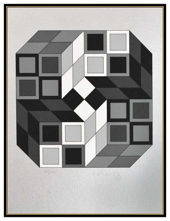 Victor Vasarely Original Micro Cosmos Hand Signed Screenprint Modern Framed Art - 2