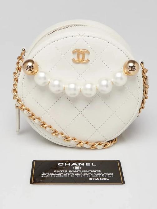 Chanel White Quilted Lambskin Leather Pearl Round Clutch with Chain Bag - 12
