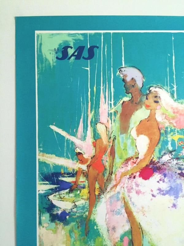 SAS AIRLINES RARE 1960 MCM LITHOGRAPH PRINT OTTO NIELSEN COLLECTOR TRAVEL POSTER - 4