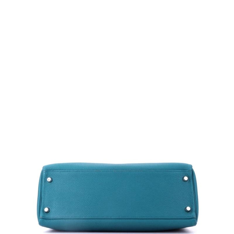 Hermes Kelly Handbag Blue Togo with Palladium Hardware 32 - 4