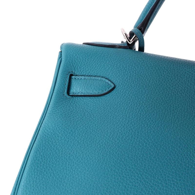 Hermes Kelly Handbag Blue Togo with Palladium Hardware 32 - 8