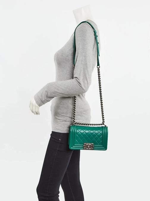 Chanel Green Quilted Lambskin Leather Small Boy Bag - 2