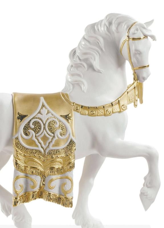 LLADRO A REGAL STEED HORSE GOLDEN SCULPTURE #7186 BRAND NIB DECO LARGE - 3
